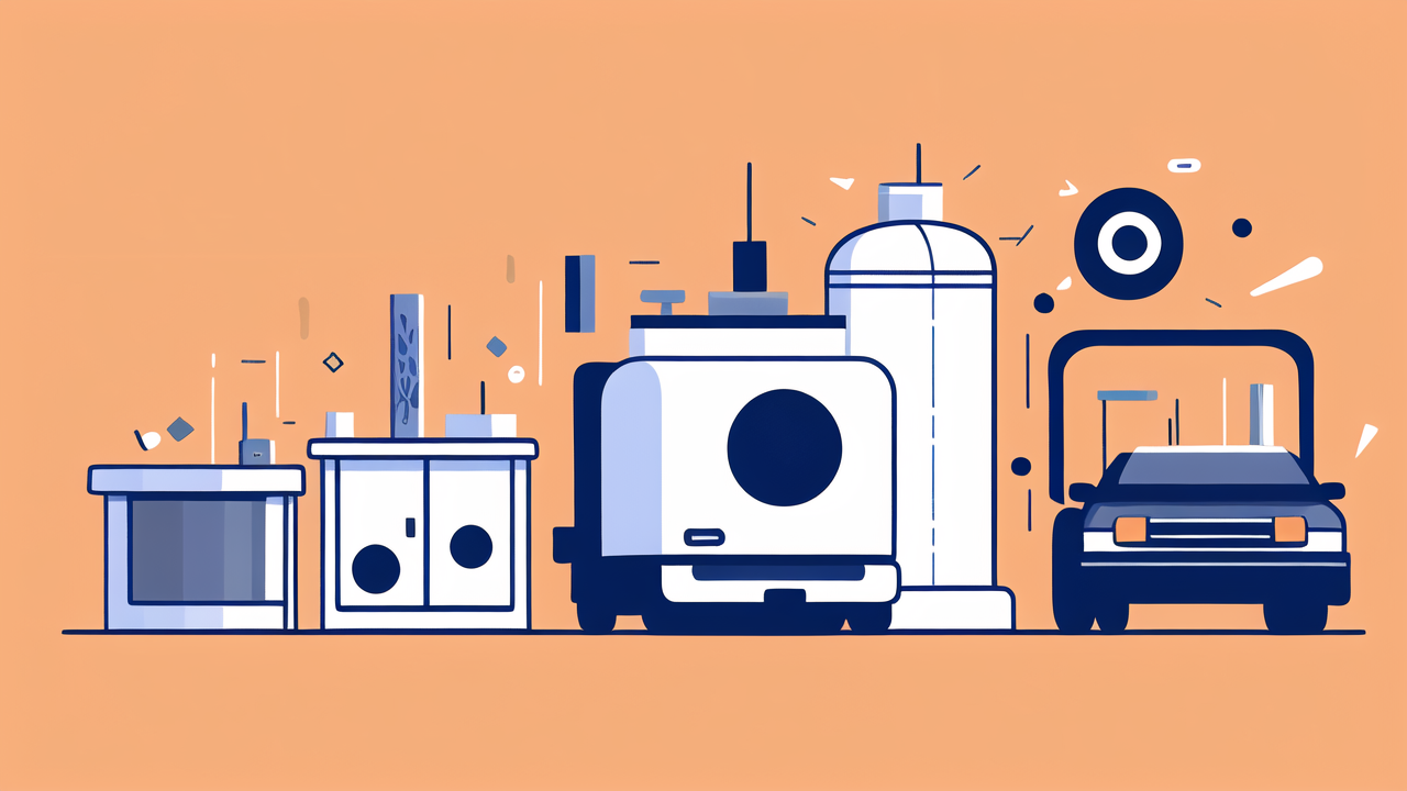 Stylized gas station with blue and white carbon laminate composites components