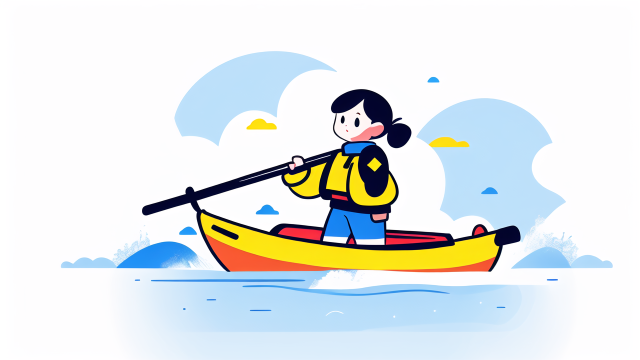 buy baby shoes, Kayaking in a yellow kayak amidst serene mountains, vibrant water and sky contrast