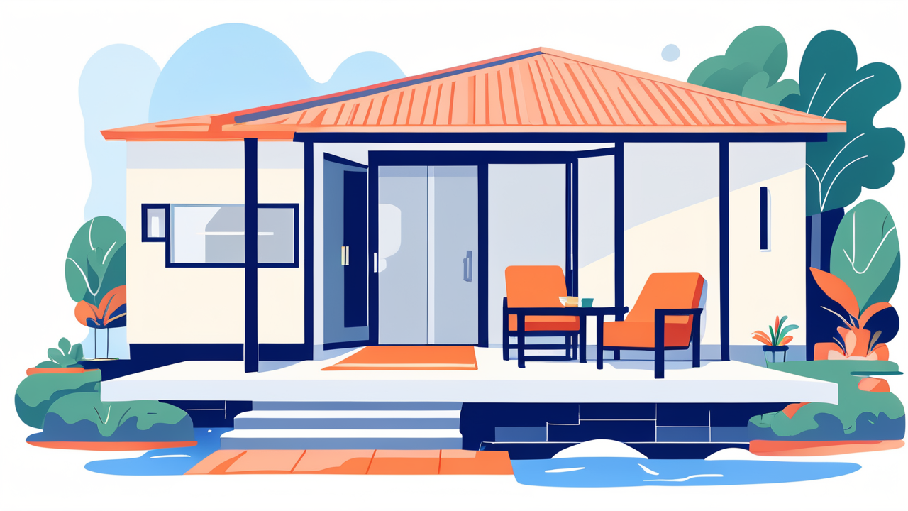 Multifunctional outdoor furniture in a modern interior with blue, orange, and green tones.