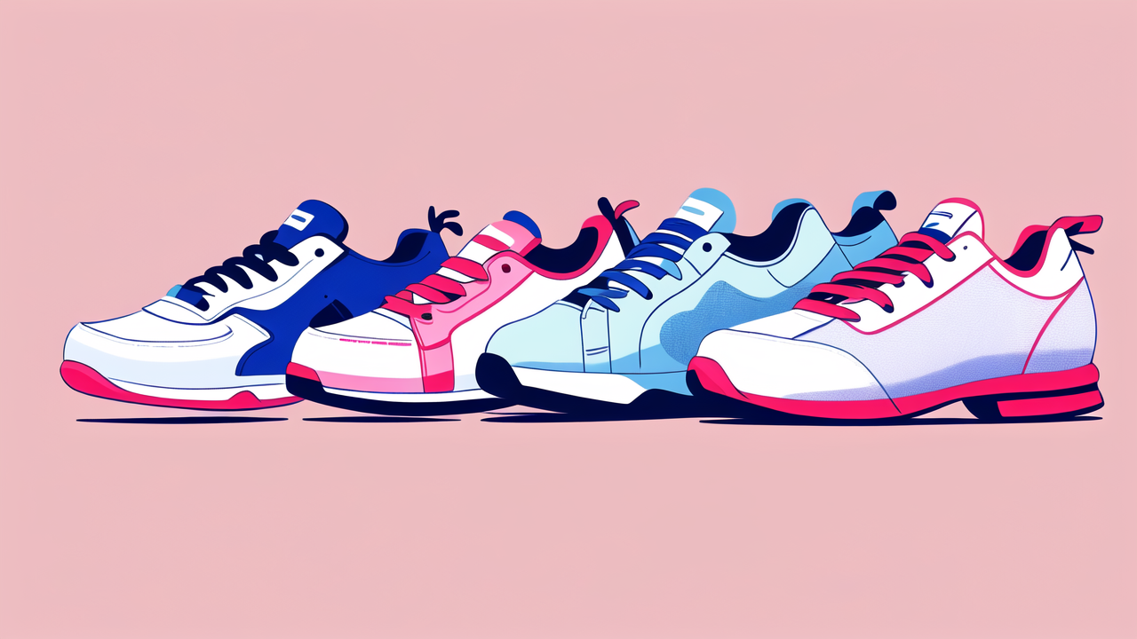 smart smart watch, Smart watch not visible; vibrant sneakers on pink, focus on Fitness Watches innovation.