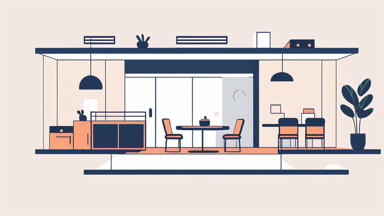 Modern office with multi-functional furniture and vibrant, professional atmosphere