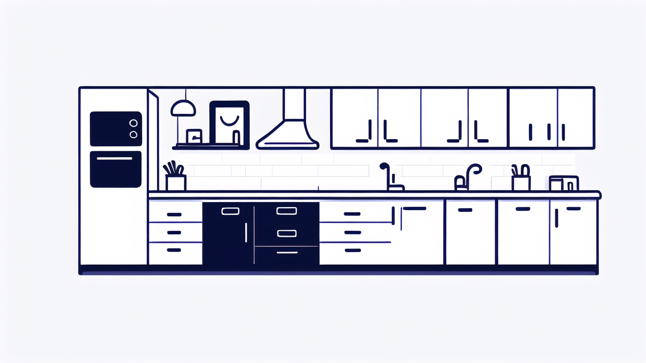 Space saving dresser in modern kitchen with blue and white Outdoor Oasis theme.