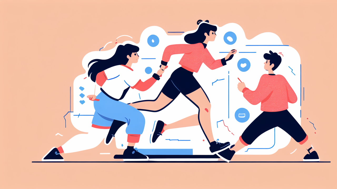 pedometer device, Three runners in motion with smart watches, showcasing dynamic energy and movement.