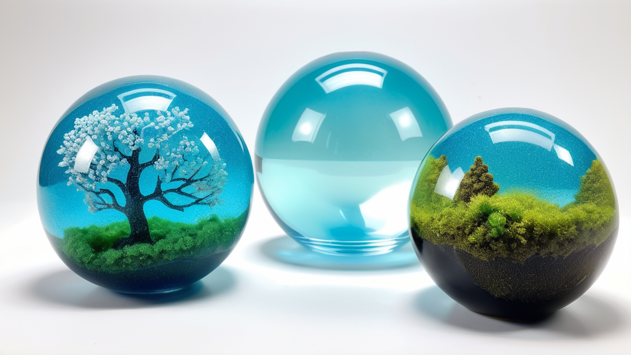 resin shaker mold, Hand using green pen on blue resin sphere mold on white surface