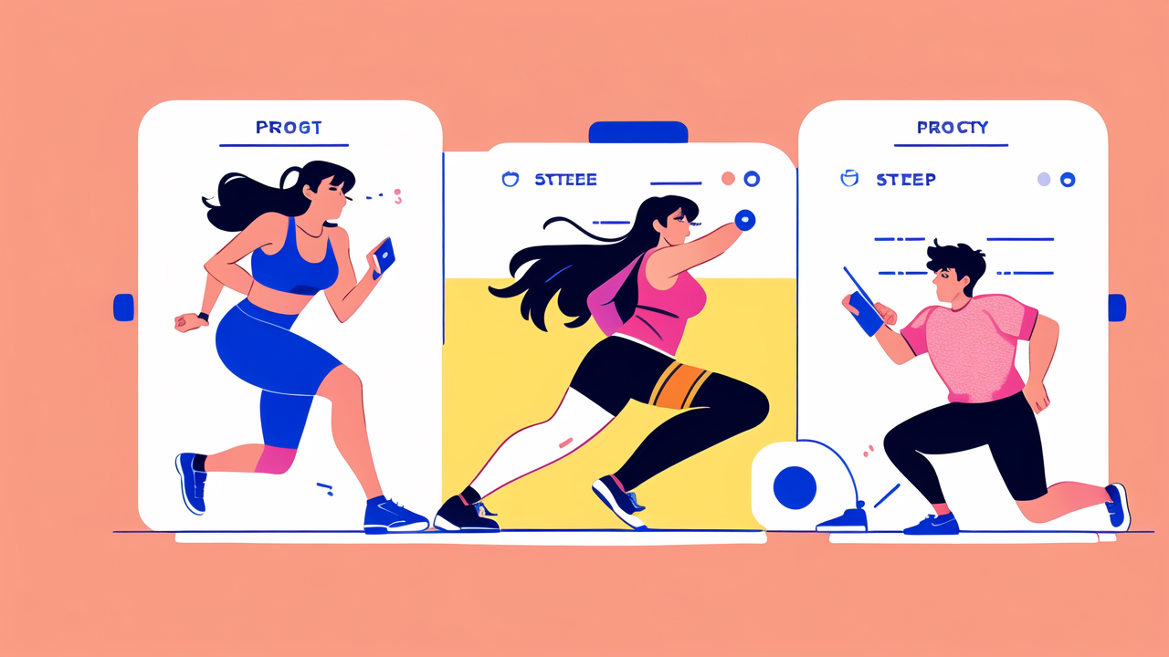 Wearable Tech interface with icons for smart fitness devices and social media posts