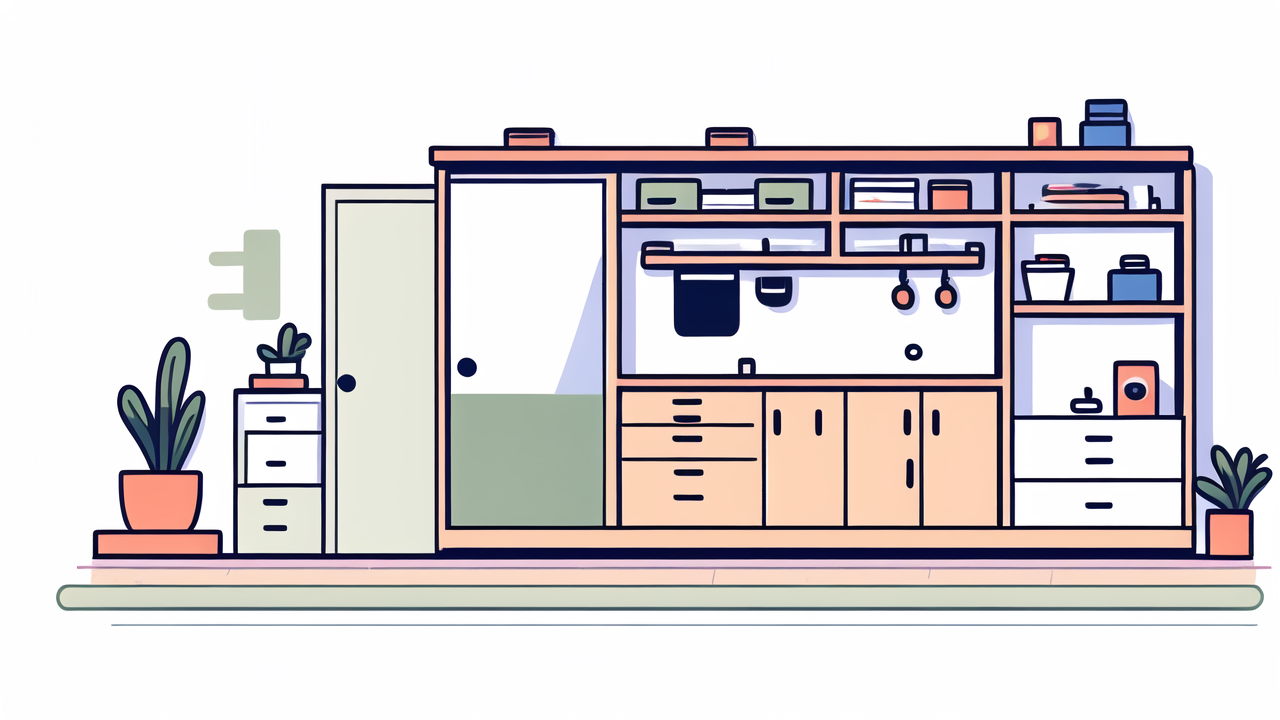 minimalist dress, Minimalist kitchen with pink cabinets, space-saving chairs, and a green doorknob