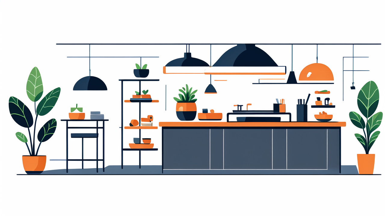 Modern kitchen with vibrant coffee station for brewing coffee at home