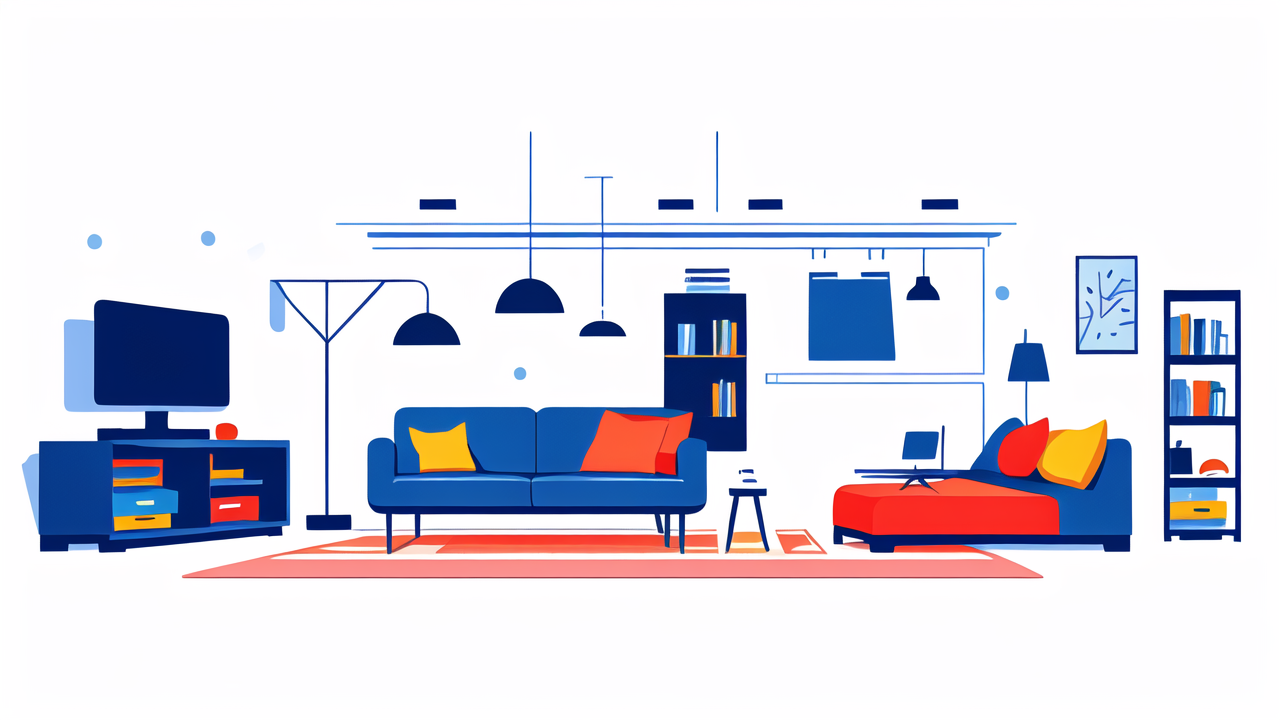 home comfort improvements, Modern living room with black sofa, rustic modern TV stands, and orange accents