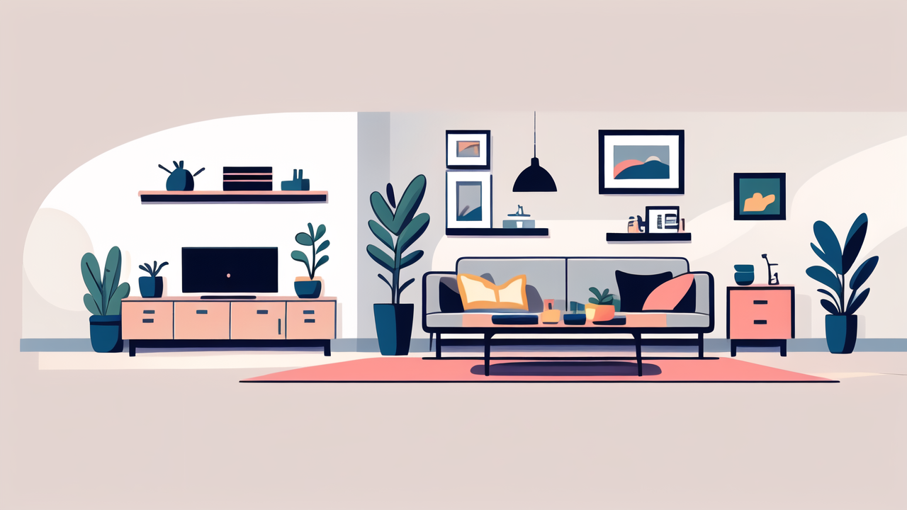 Rustic Grey TV Stand in minimalist living room art decor with wooden unit shelving