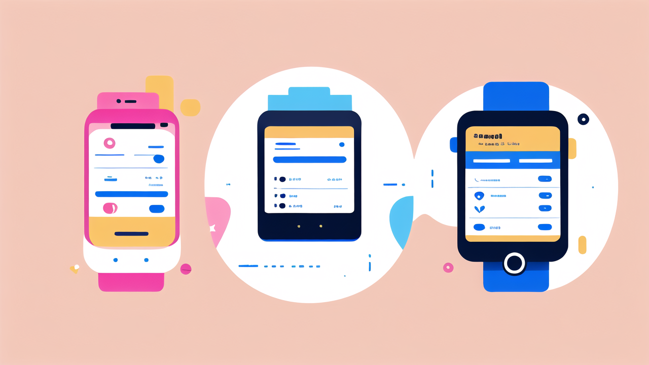 smartwatch fitness, Smartphones showcasing diverse interfaces for productivity and digital communication.