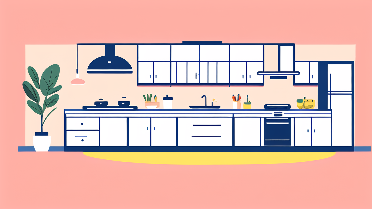 Modern kitchen with flexible design, Patio Storage, white palette, blue accents.