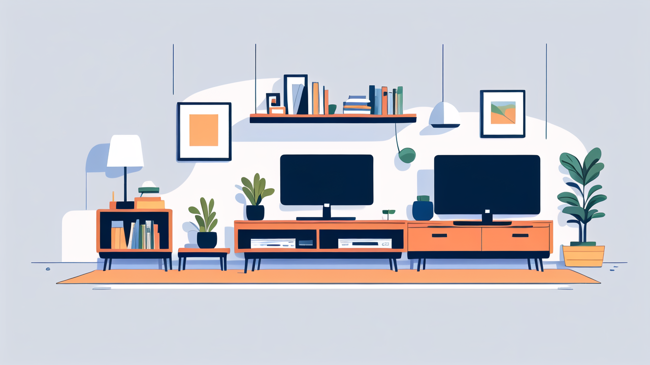 space saving dresser, Modern living room with space-saving dressers, wooden entertainment center, TVs