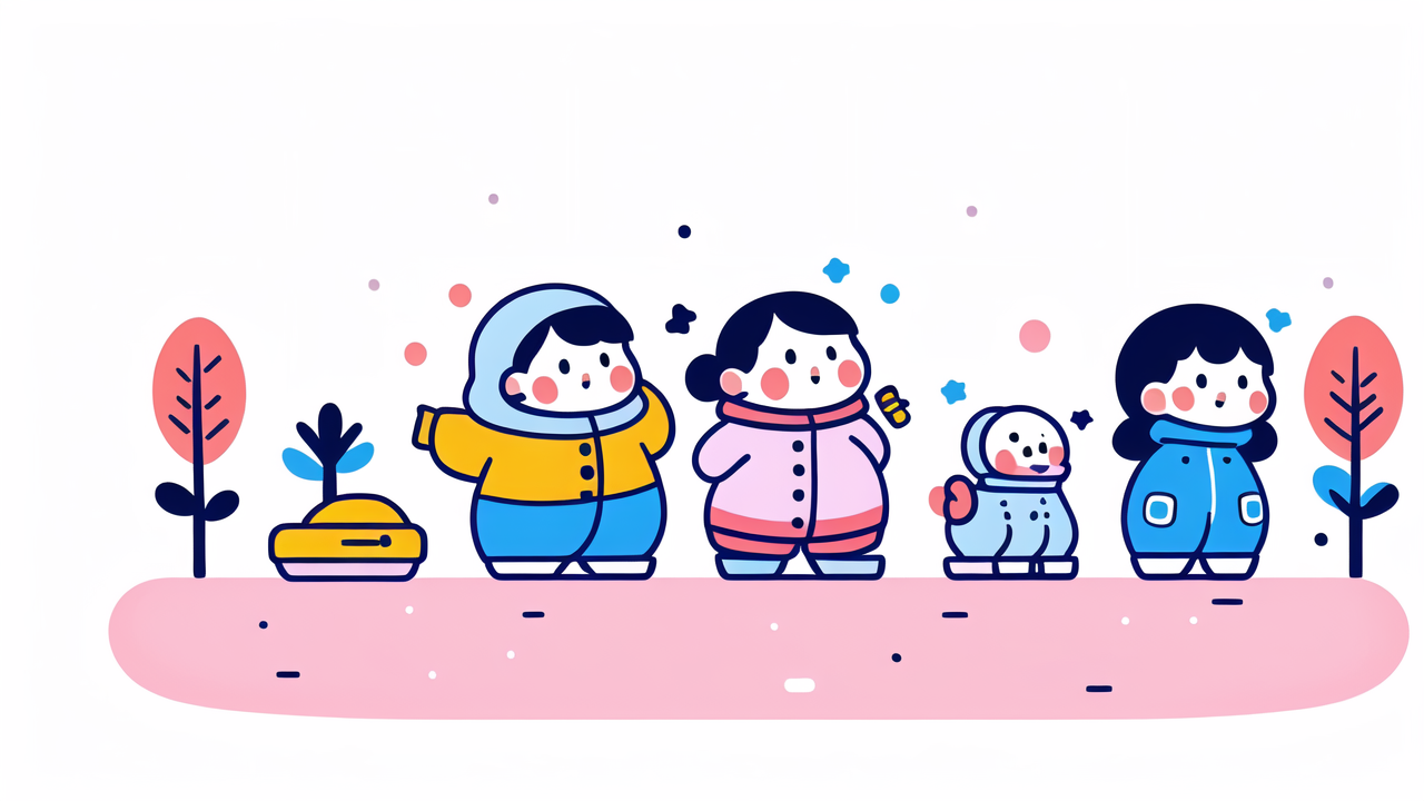 baby clothes for winter, Baby Sleeping Bags cartoon scene with pastel-clad characters, soft and inviting.