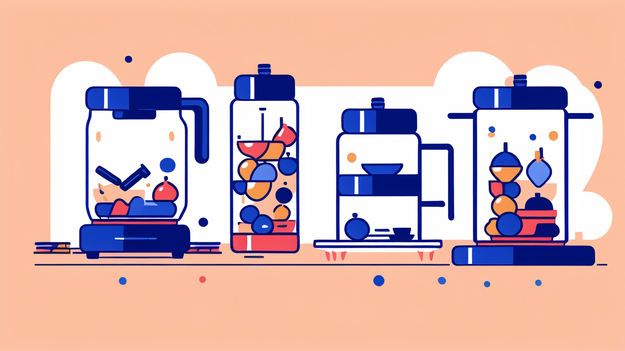 drinking accessories, Vibrant fruit-themed kitchen appliances on a peach countertop, inspiring bong customization.