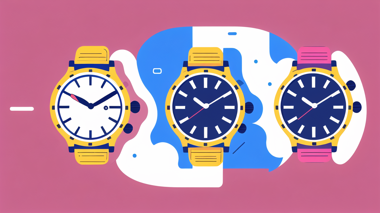 athleisure shoes, Fila Apex trio of watches on vibrant pink background with yellow straps