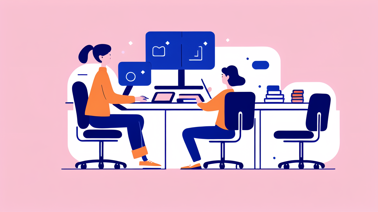 teenager desk chairs, Vibrant modern office with student desk chairs and tech-savvy collaboration.