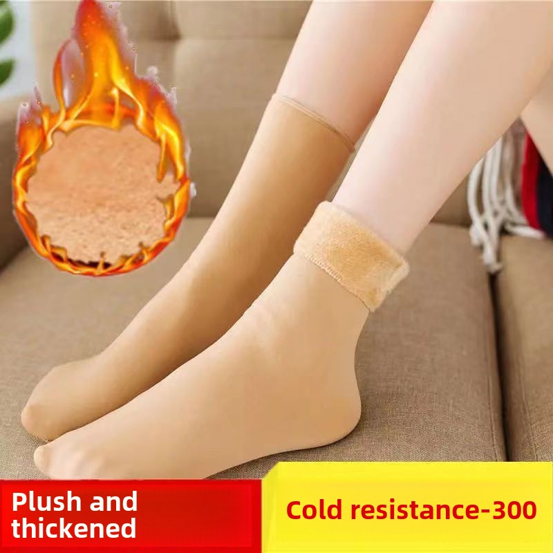 Autumn and winter socks fleece thickened medium tube warm snow socks meat color home men's and women's floor confinement short socks_voghion.com