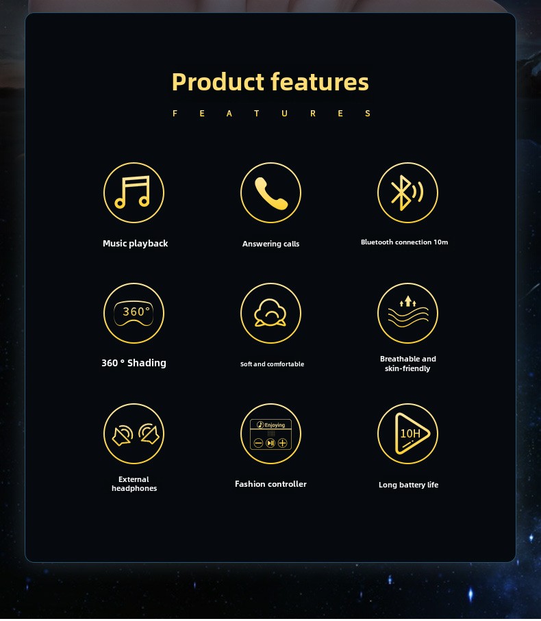 yashoo Bluetooth Wireless  Earphones- 360° Light Blocking Eye Mask , Call Answering, Music Listening, 200mAh Battery, Soft and Washable Material_voghion.com
