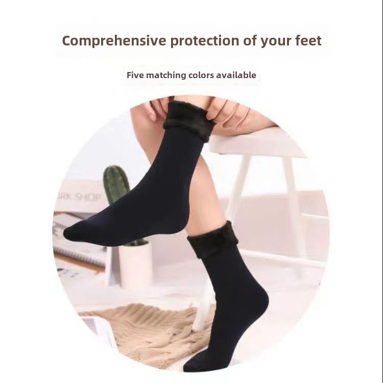 Hierscht- a Wantersocken Fleece verdickt mëttelgrouss waarm Schnéistrëmp Fleeschfaarf Heem Männer a Fraen Buedemofspär Kuerzstrëmp_voghion.com