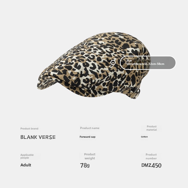 Designer Leopard Print Forward Hut Nische Vintage Baskenmütze ins Spice Girl Mode Newsboy Hut_voghion.com