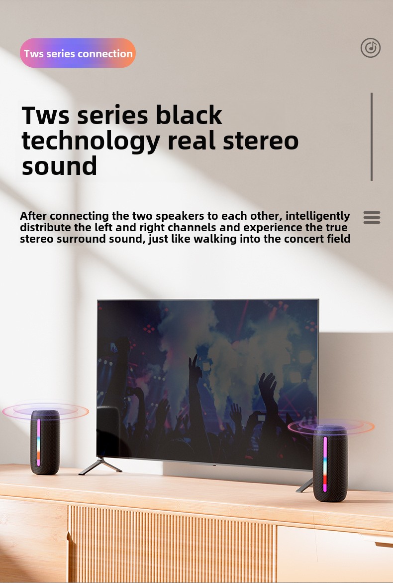 Altoparlante wireless YaShoo - Connessione Bluetooth, luce ambientale RGB, uscita 10 W, protezione di ricarica, scheda TF supportata, modalità TWS, batteria da 1200 mAh_voghion.com