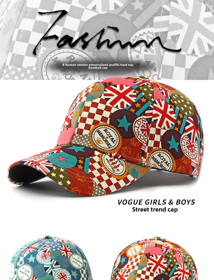 Cappello da baseball con visiera rigida e graffiti di tendenza della personalità, berretto da uomo e da donna con protezione solare, stile britannico_voghion.com