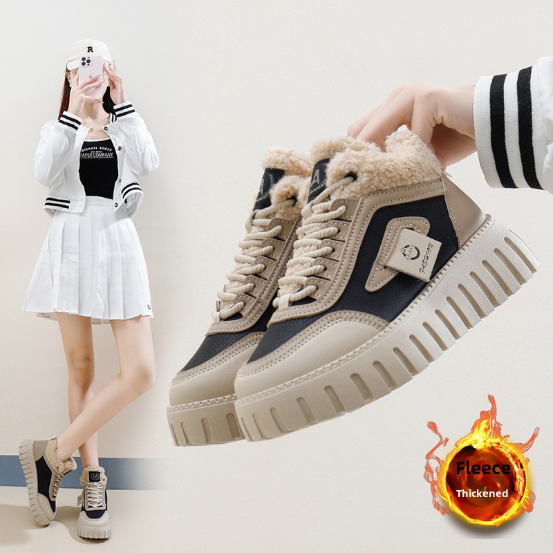 Stivali da neve alti in velluto invernale per studentesse, scarpe calde casual con plateau, scarpe di cotone_voghion.com