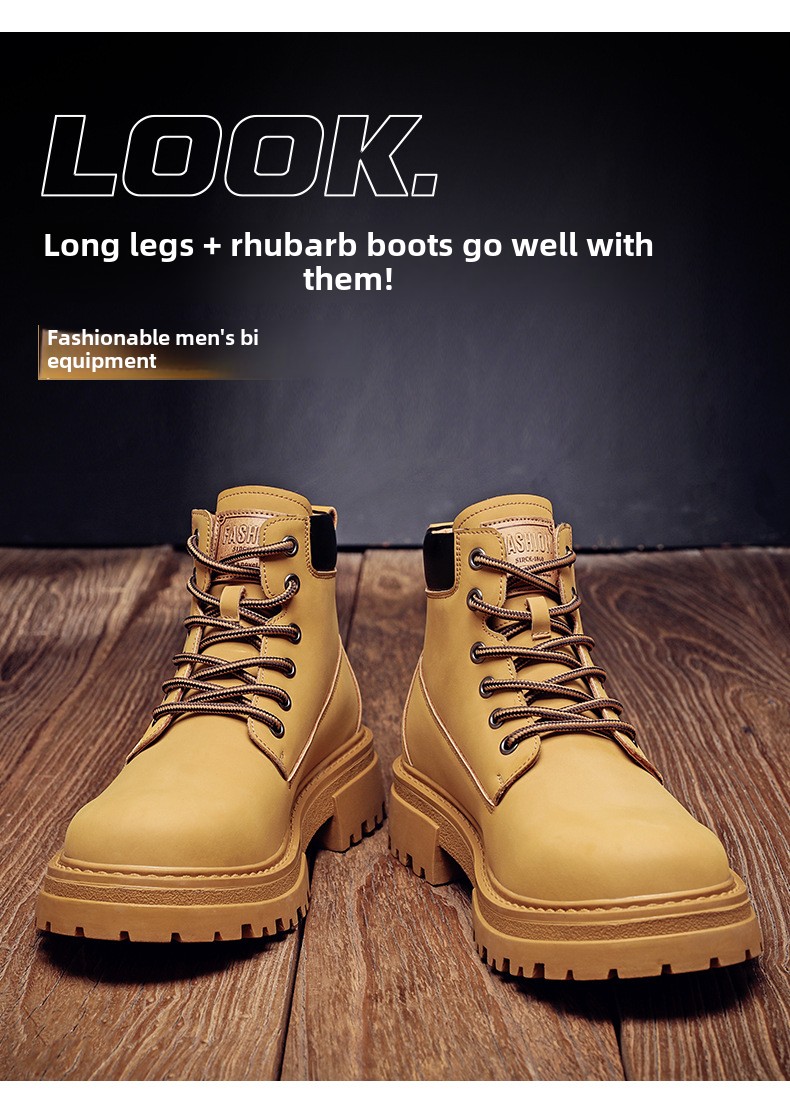 Martin boots men's autumn and winter trend casual Korean version of rhubarb boots piled thickened warm leather boots_voghion.com