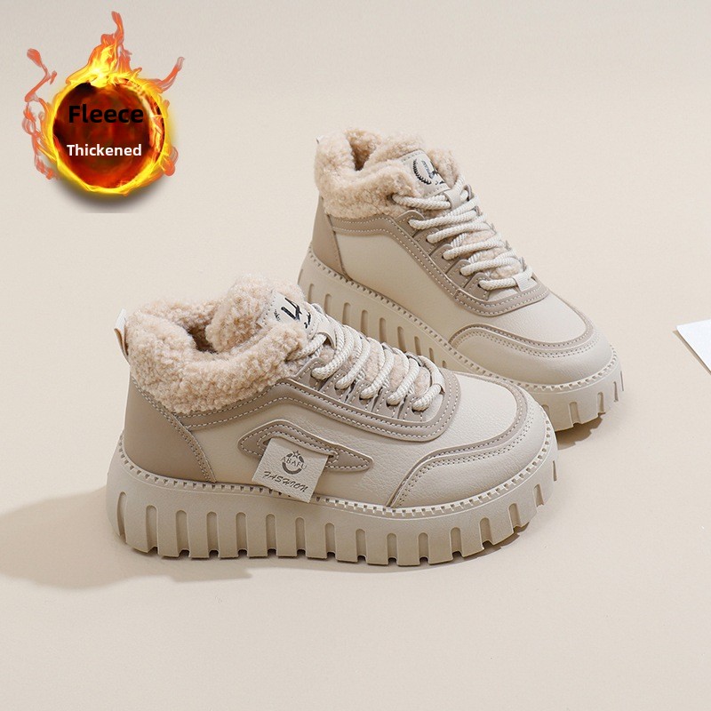 Stivali da neve alti in velluto invernale per studentesse, scarpe calde casual con plateau, scarpe di cotone_voghion.com