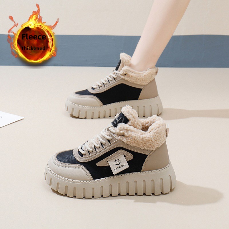 Stivali da neve alti in velluto invernale per studentesse, scarpe calde casual con plateau, scarpe di cotone_voghion.com