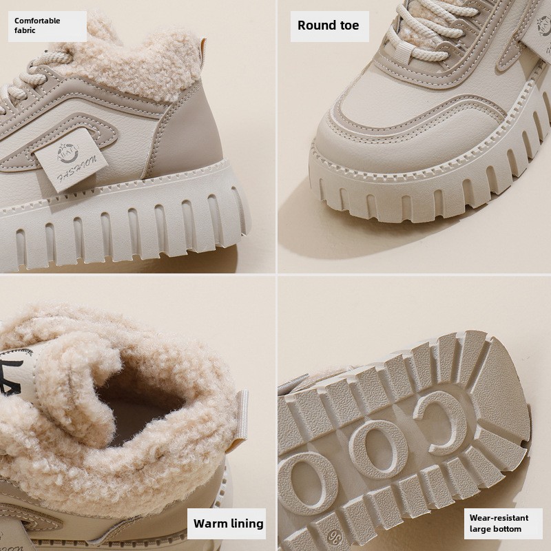 Stivali da neve alti in velluto invernale per studentesse, scarpe calde casual con plateau, scarpe di cotone_voghion.com