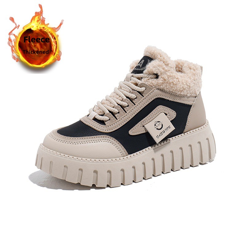 Stivali da neve alti in velluto invernale per studentesse, scarpe calde casual con plateau, scarpe di cotone_voghion.com