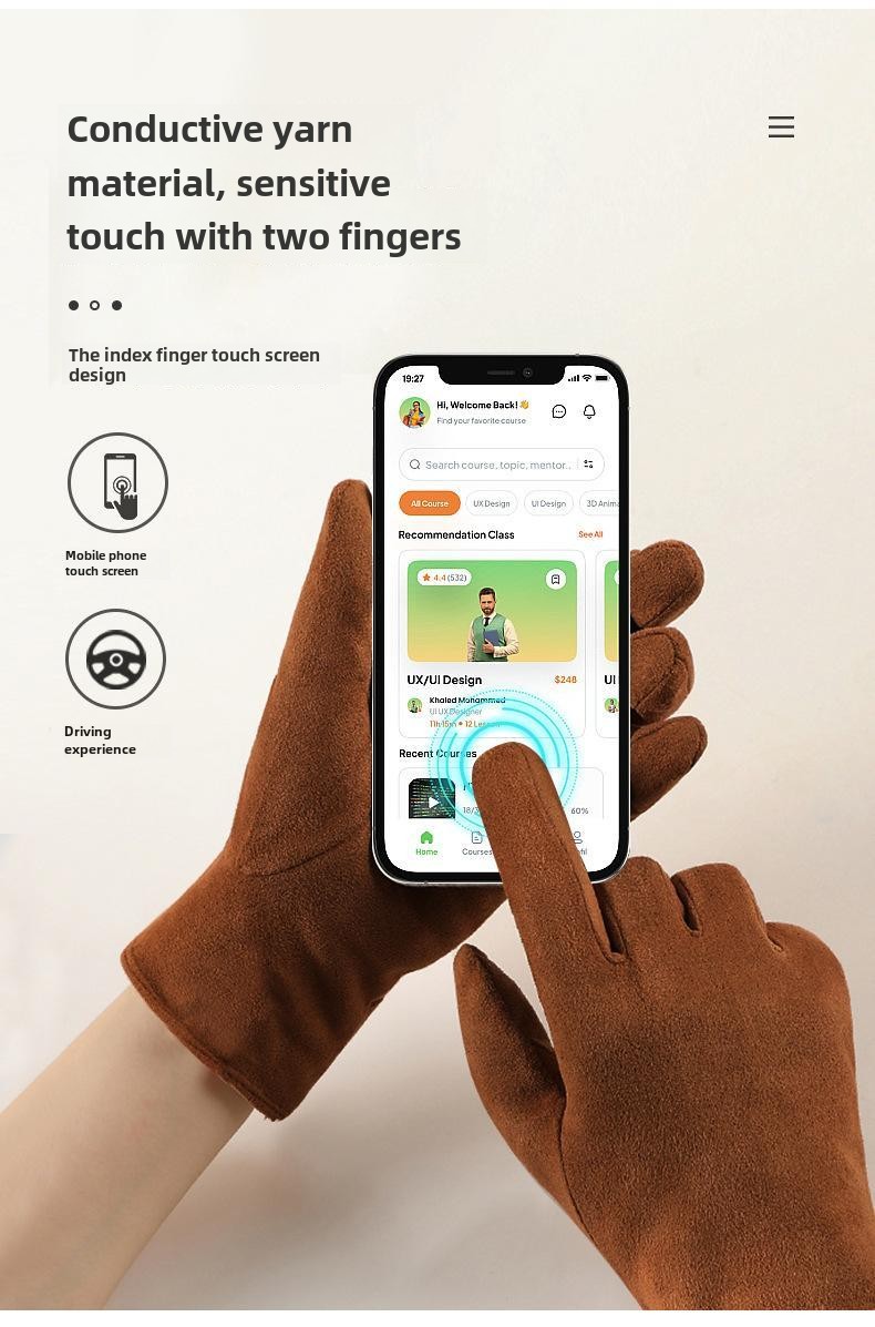 Suede gloves women's winter riding driving windproof warm gloves touch screen retro Xiaoxiangfeng leather gloves_voghion.com