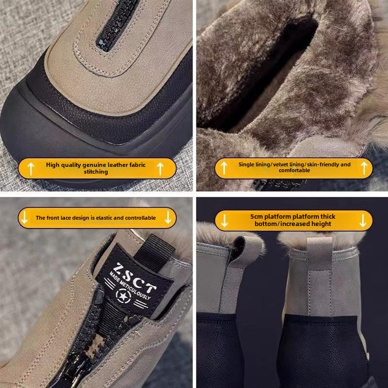 Snow boots women's autumn and winter velvet warm large cotton shoes waterproof and non-slip thick-soled high-top Martin boots_voghion.com
