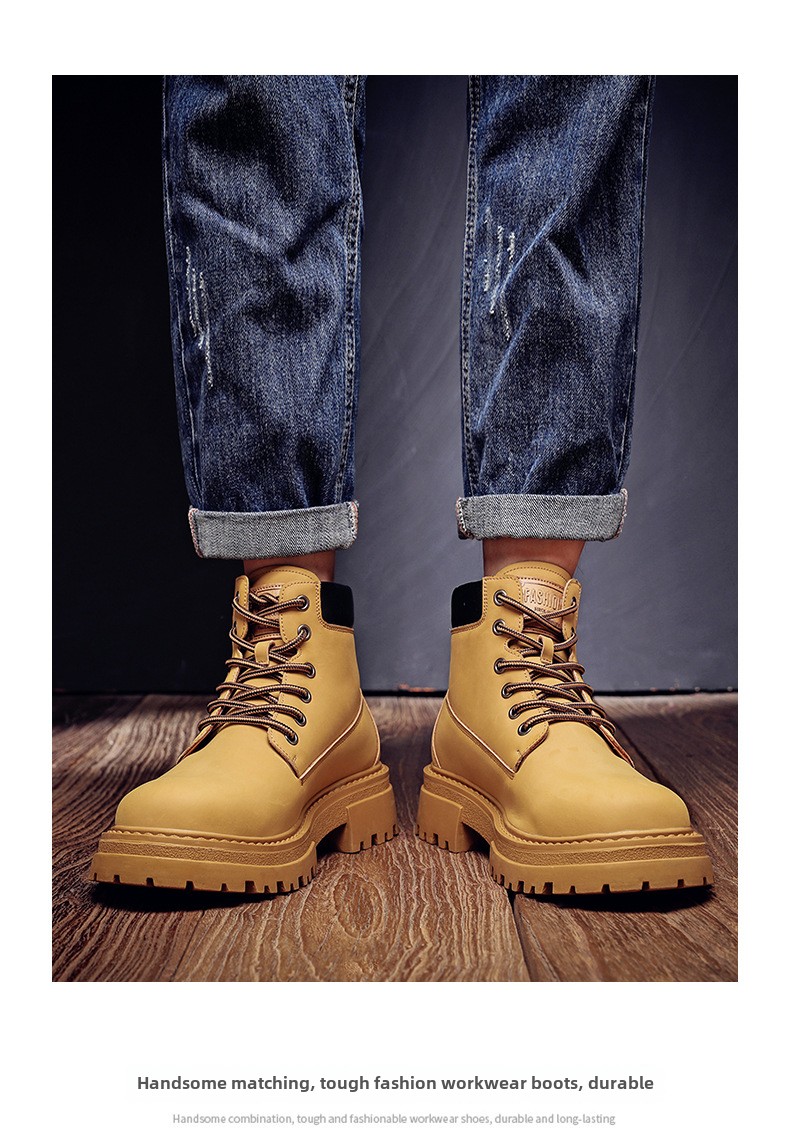 Martin boots men's autumn and winter trend casual Korean version of rhubarb boots piled thickened warm leather boots_voghion.com