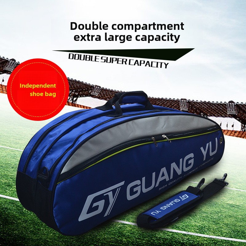 Large capacity can hold 6 badminton racket/tennis racket/squash racket backpack/multi-layer sports shoulder bag unisex_voghion.com