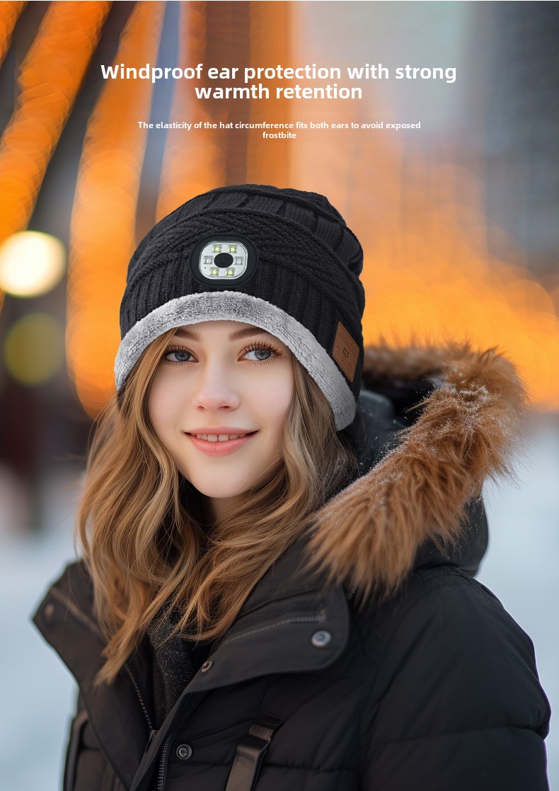 Bluetooth Winter Warm Hat - LED Nighttime Illumination, Bluetooth headphones , Call Answering, Music Playback, Washable, Rechargeable_voghion.com