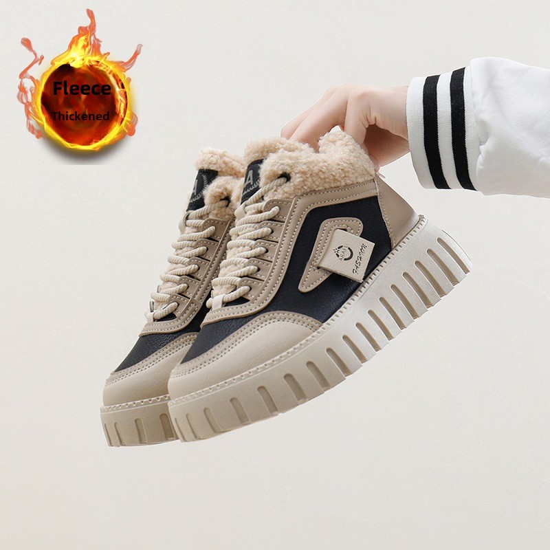 Stivali da neve alti in velluto invernale per studentesse, scarpe calde casual con plateau, scarpe di cotone_voghion.com