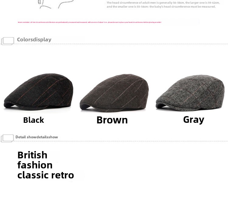 Ανδρικό καπέλο φθινοπώρου και χειμώνα 2024, με γούνα και γλώσσα πάπιας προς τα εμπρός, κλασικό μάλλινο μπερέ βρετανικού στιλ_voghion.com