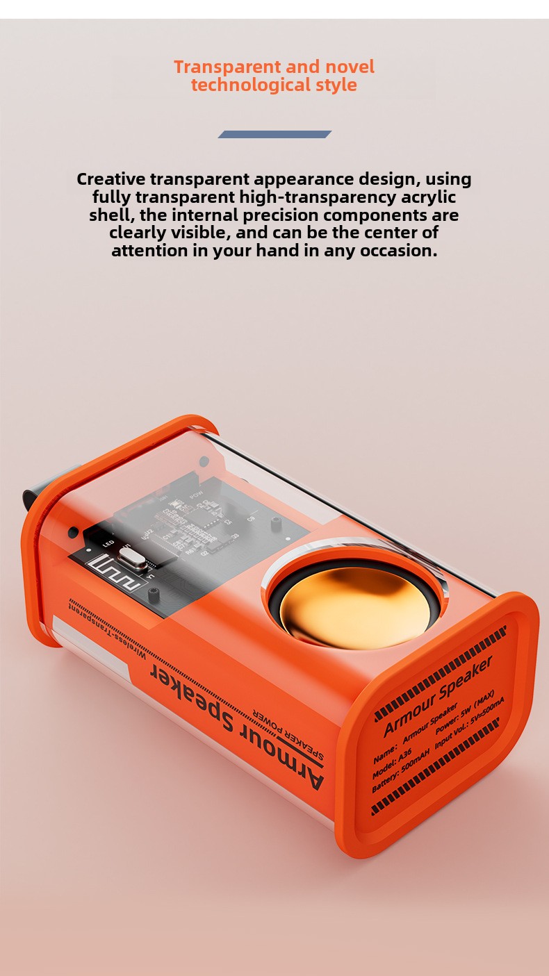 YaShoo Bluetooth Speaker - Transparent Case, high definition sound quality, LED ambient light, TWS couplet, 500mAh battery, 5w power_voghion.com