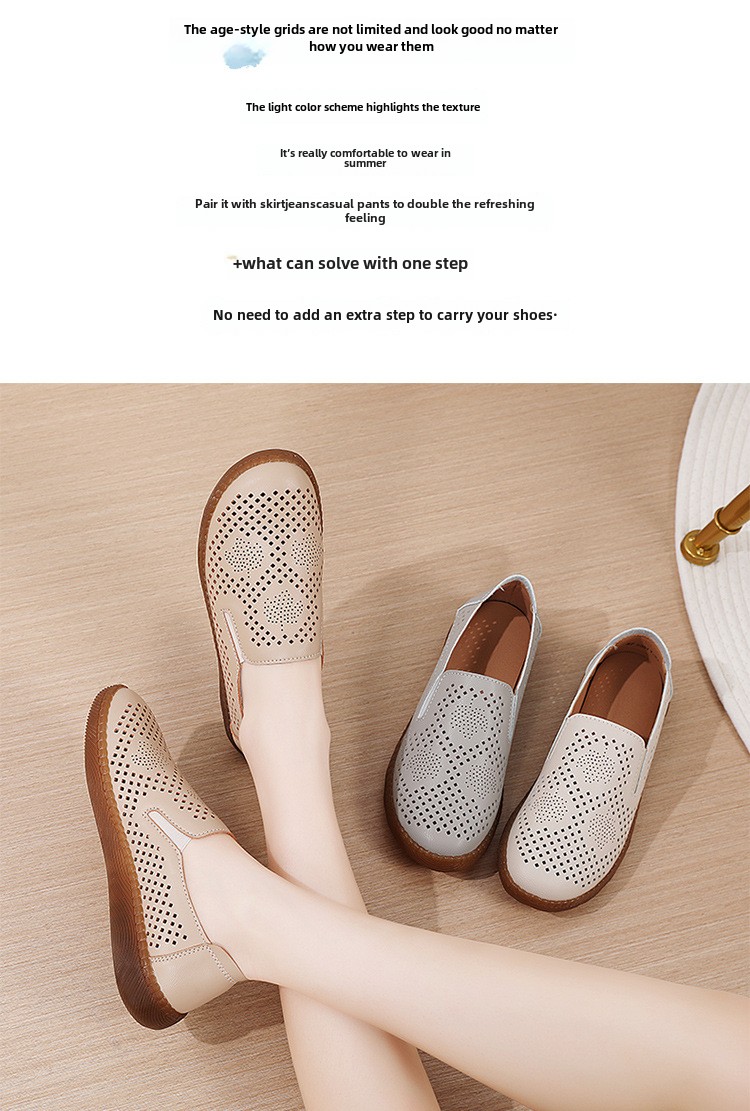 Lederschuhe für Damen Doudou-Schuhe mit Rindersehnensohle Mittleres Alter und Mutterschuhe Flache, rutschfeste Lederschuhe Weiche Sohlen werden der Schuhe nicht müde_voghion.com