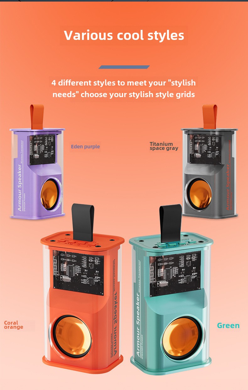 YaShoo Bluetooth Speaker - Transparent Case, high definition sound quality, LED ambient light, TWS couplet, 500mAh battery, 5w power_voghion.com