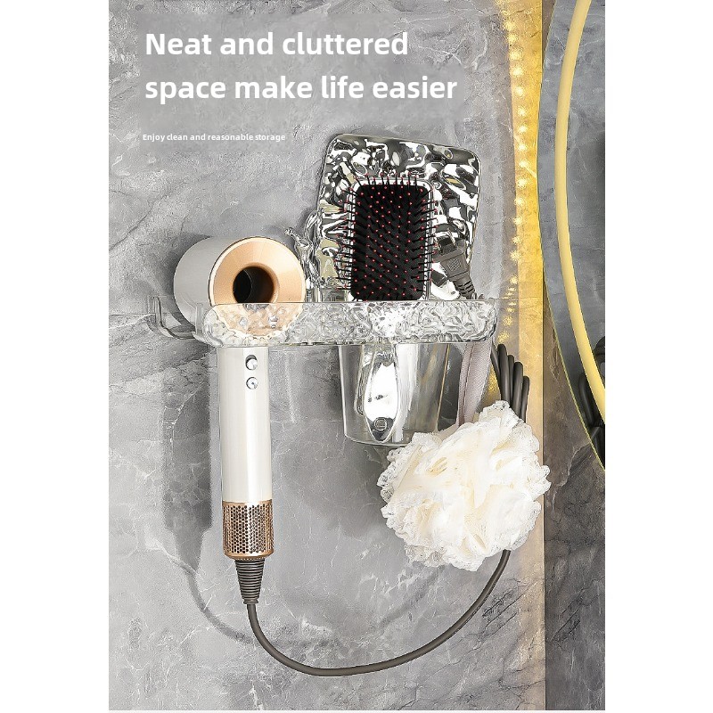 Wandmontéiert Waasser Ripple Hoer Dryer Rack ouni Punching Toilette Stockage Hanger Hoer Dryer Klammer Buedzëmmer Rack_voghion.com