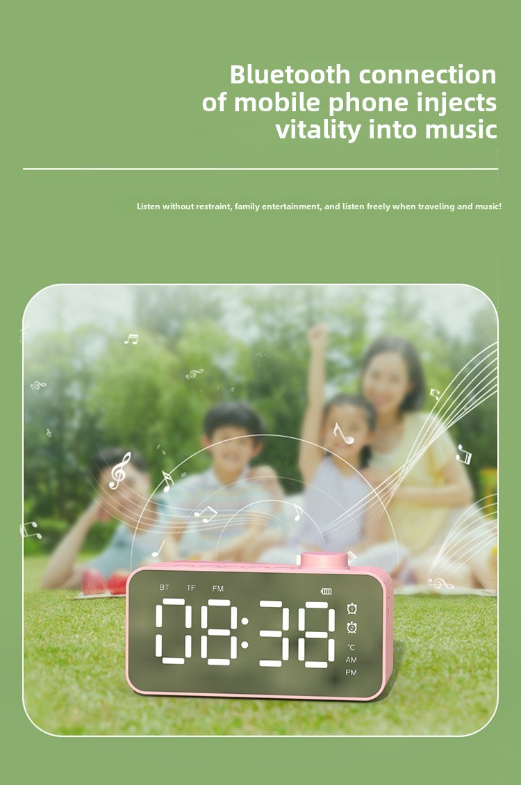 Altoparlante wireless YaShoo - Connessione Bluetooth, sveglia, radio FM, display LED, display della temperatura, chiamata tramite microfono, supporto per schede TF, potenza 3 W_voghion.com