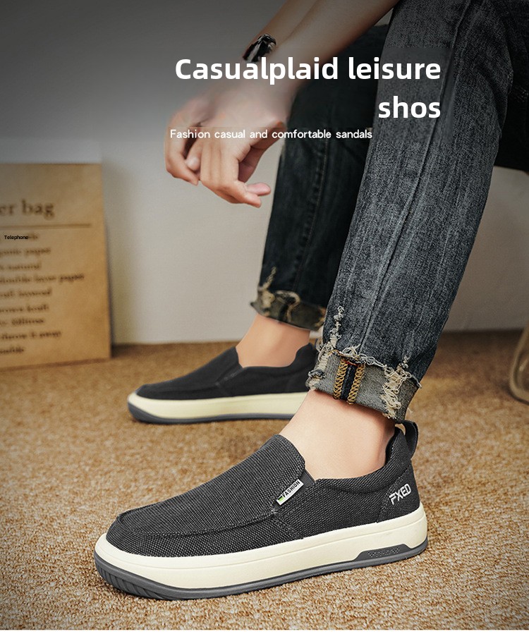Men's shoes breathable old Beijing cloth shoes casual men's canvas shoes lazy one pedal soft-soled work shoes_voghion.com