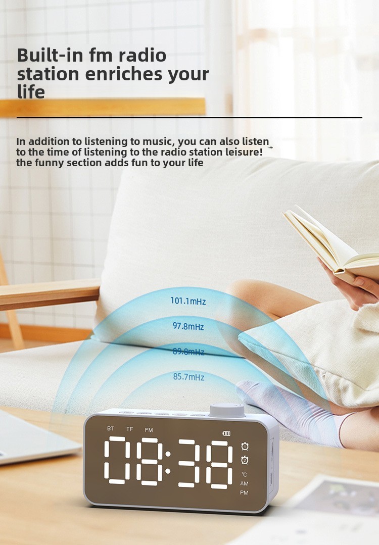 Altoparlante wireless YaShoo - Connessione Bluetooth, sveglia, radio FM, display LED, display della temperatura, chiamata tramite microfono, supporto per schede TF, potenza 3 W_voghion.com