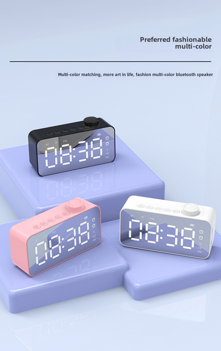 Altoparlante wireless YaShoo - Connessione Bluetooth, sveglia, radio FM, display LED, display della temperatura, chiamata tramite microfono, supporto per schede TF, potenza 3 W_voghion.com