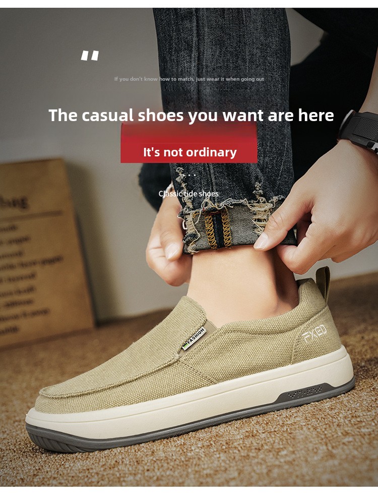 Men's shoes breathable old Beijing cloth shoes casual men's canvas shoes lazy one pedal soft-soled work shoes_voghion.com