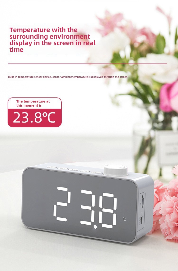 Altoparlante wireless YaShoo - Connessione Bluetooth, sveglia, radio FM, display LED, display della temperatura, chiamata tramite microfono, supporto per schede TF, potenza 3 W_voghion.com