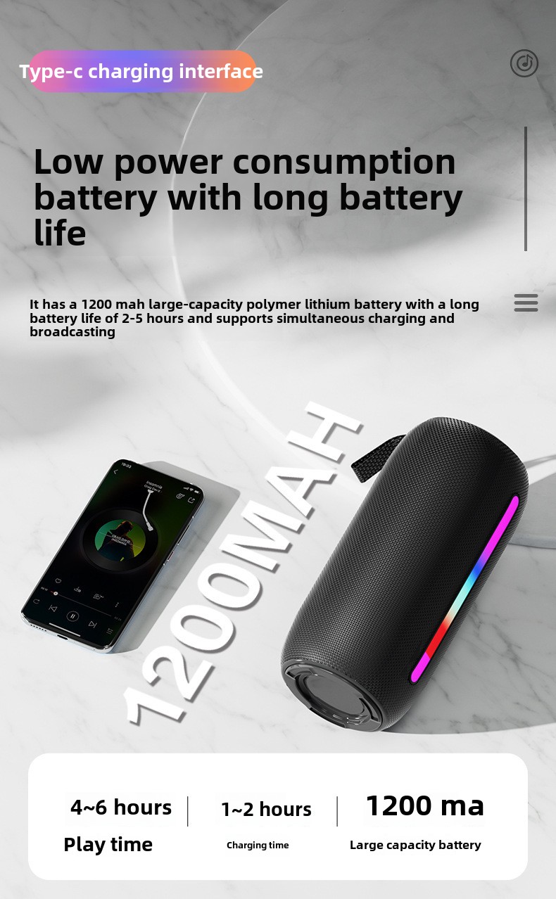 Altoparlante wireless YaShoo - Connessione Bluetooth, luce ambientale RGB, uscita 10 W, protezione di ricarica, scheda TF supportata, modalità TWS, batteria da 1200 mAh_voghion.com
